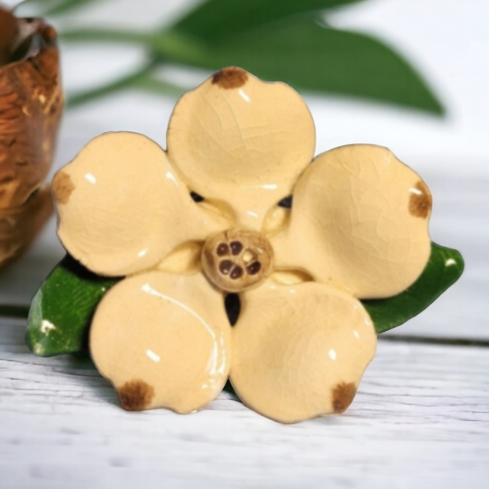 Vintage Porcelain Dogwood Blossom Brooch